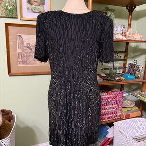 Vintage Black Beaded Mini Dress